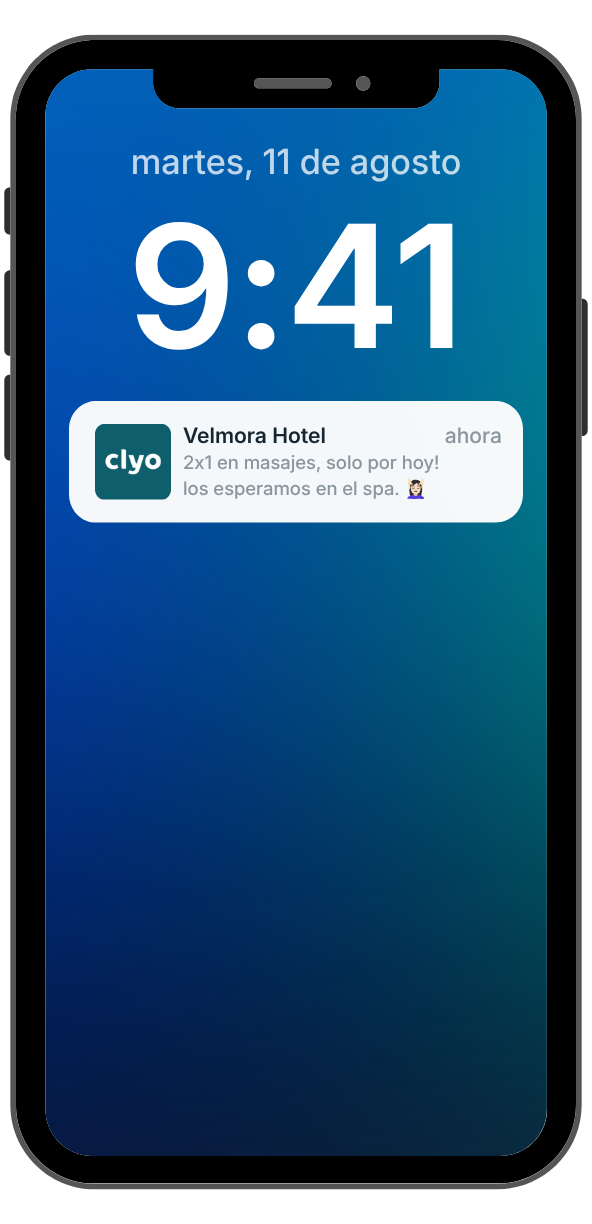 Aviso de Hotel Marea: 2×1 en masajes, solo por hoy en la pantalla bloqueada de un teléfono