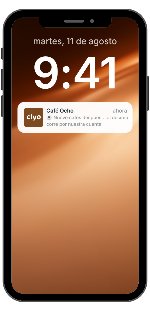 Aviso de Café Ocho: el décimo café va por la casa en la pantalla bloqueada de un teléfono