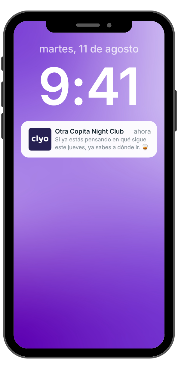 Aviso de Otra Copita Night Club: ya sabes a dónde ir el jueves en la pantalla bloqueada de un teléfono